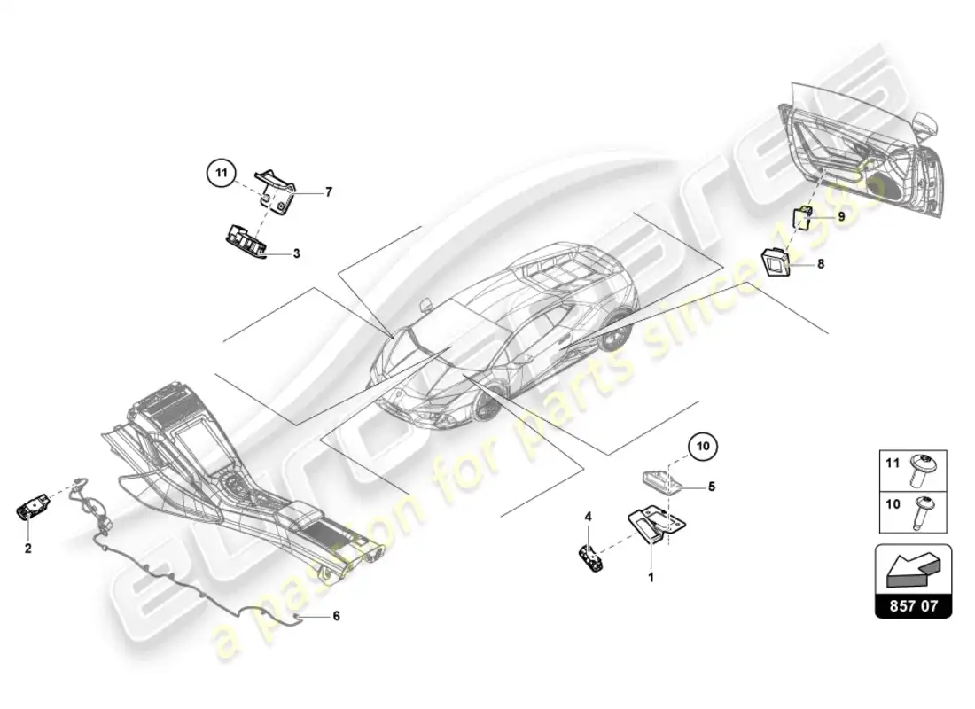 lamborghini evo spyder (2022) piezas individuales para luz interior y de lectura diagrama de piezas