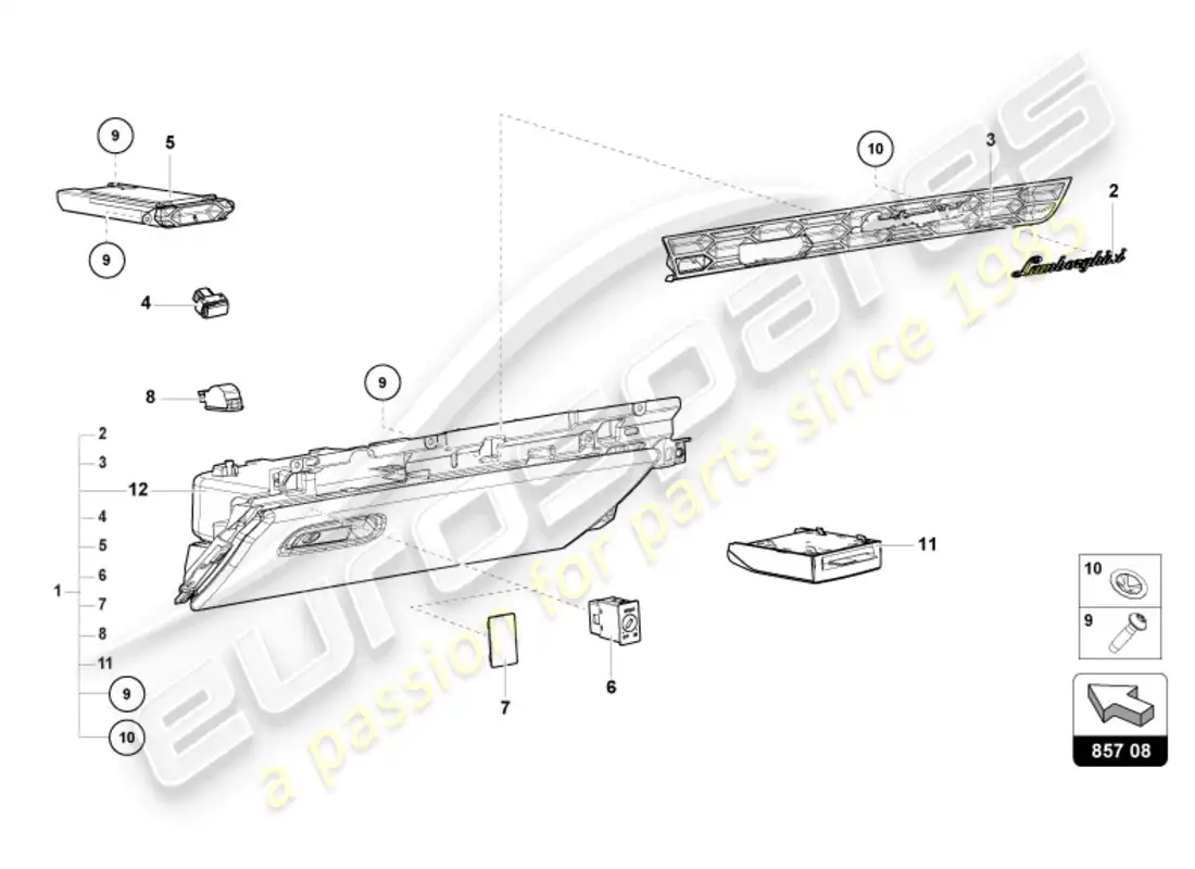 lamborghini sto (2024) guantera diagrama de piezas