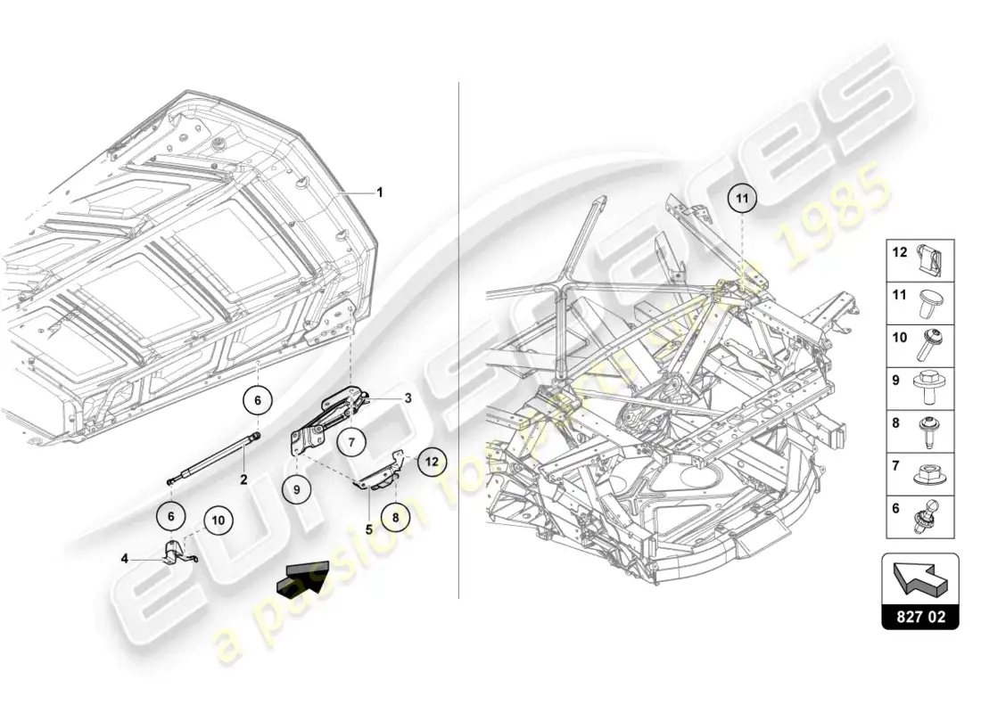 lamborghini evo coupe 2wd (2023) engine cover with insp. cover diagrama de piezas