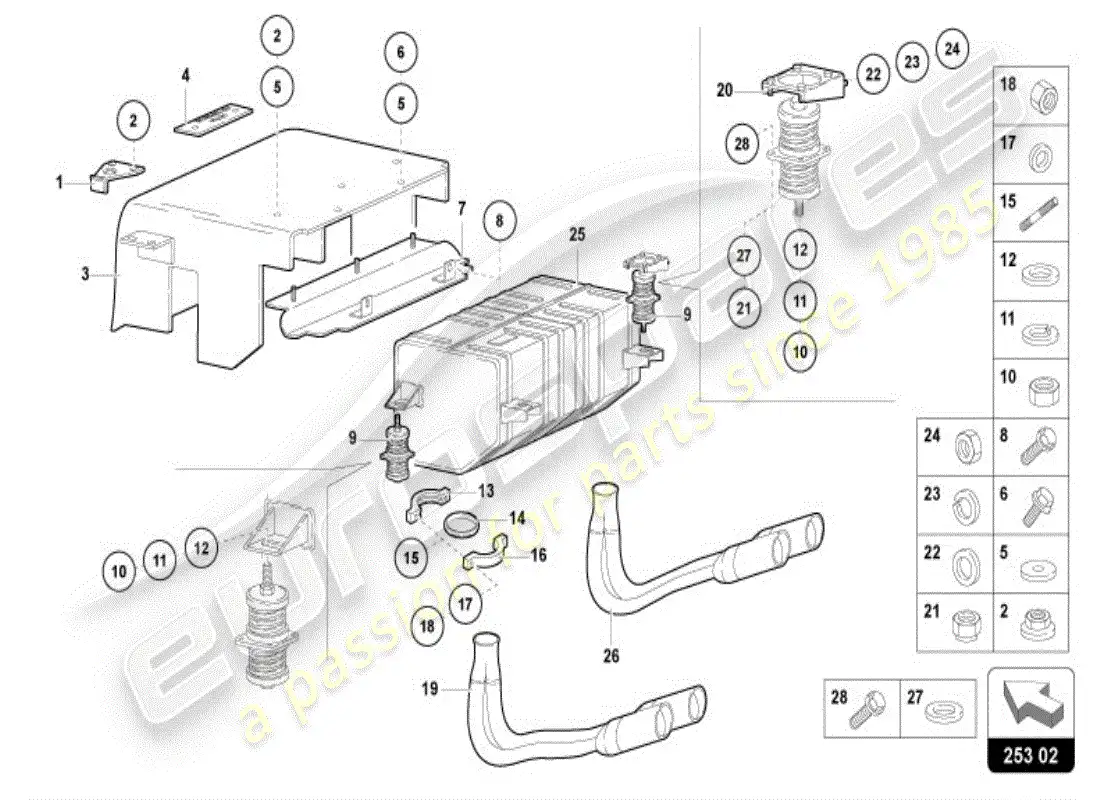 lamborghini diablo vt (1996) silenciador con catalizador diagrama de piezas