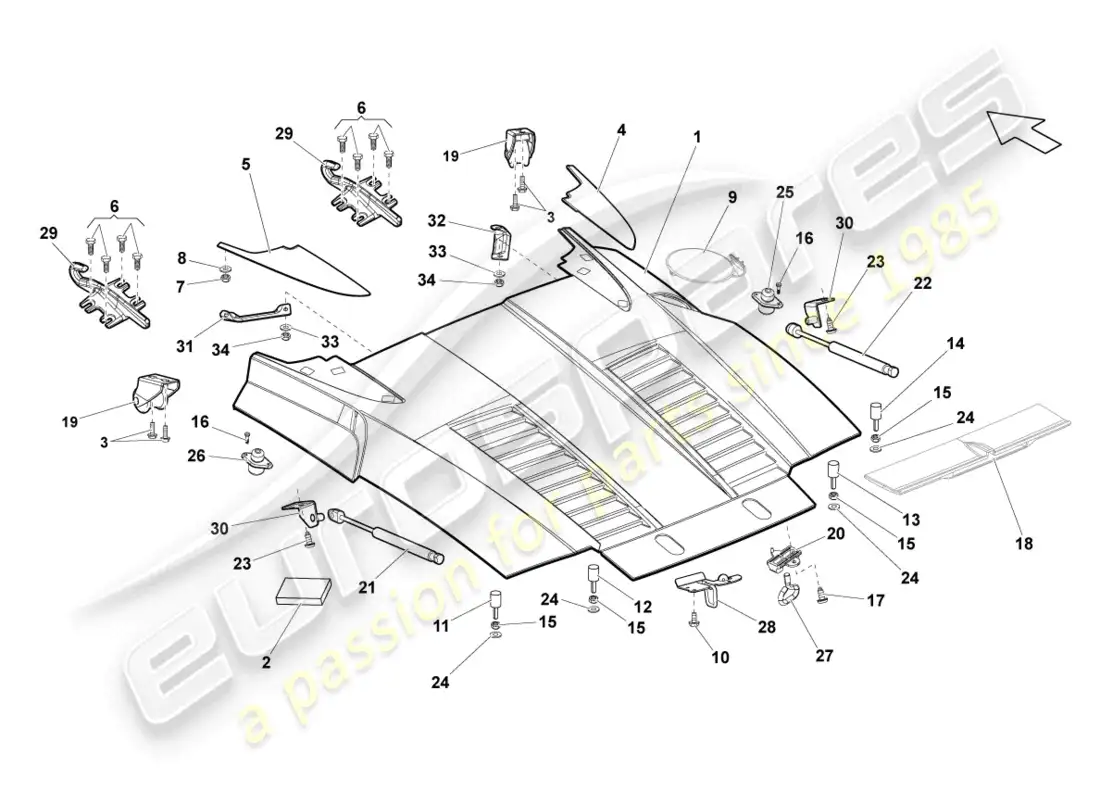 lamborghini lp560-4 spyder fl ii (2014) rear lid diagrama de piezas