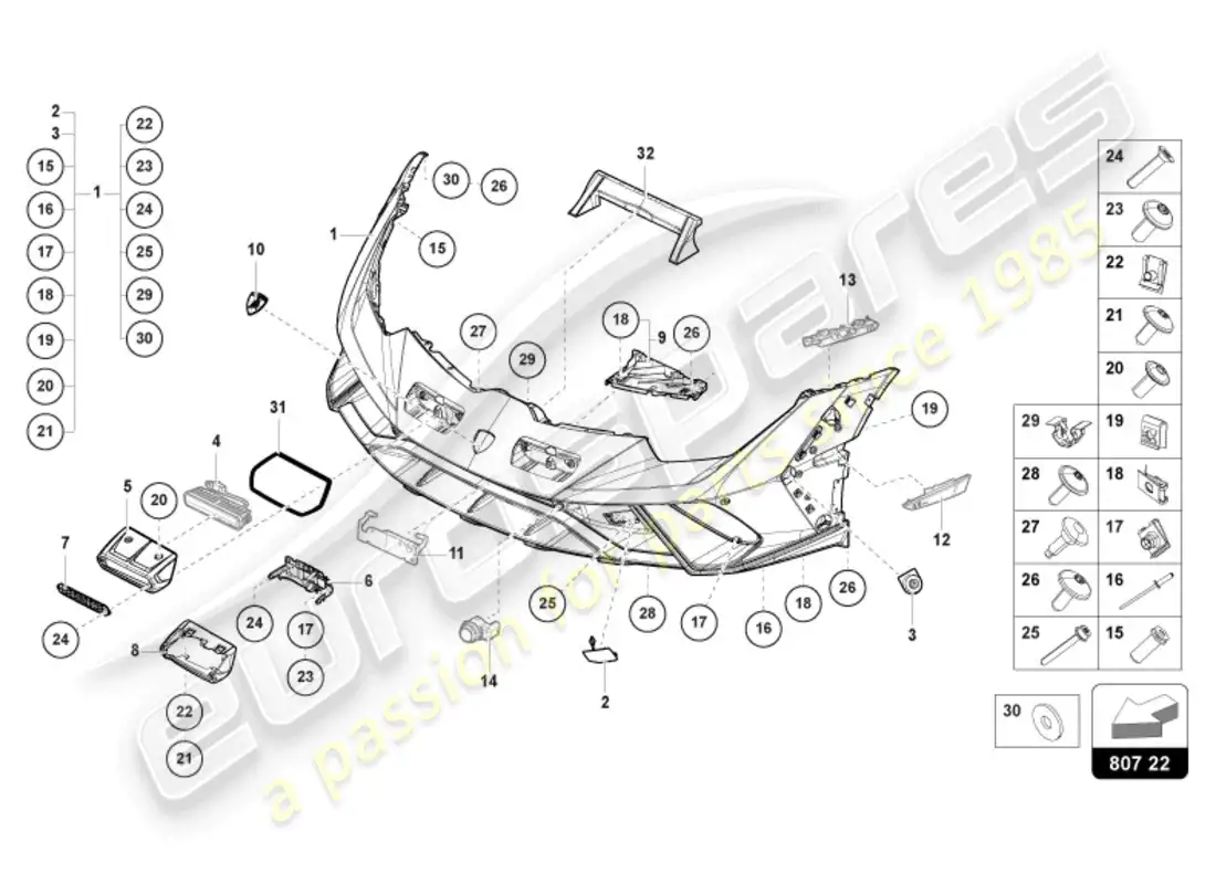 lamborghini sterrato (2024) parachoques delantero diagrama de piezas