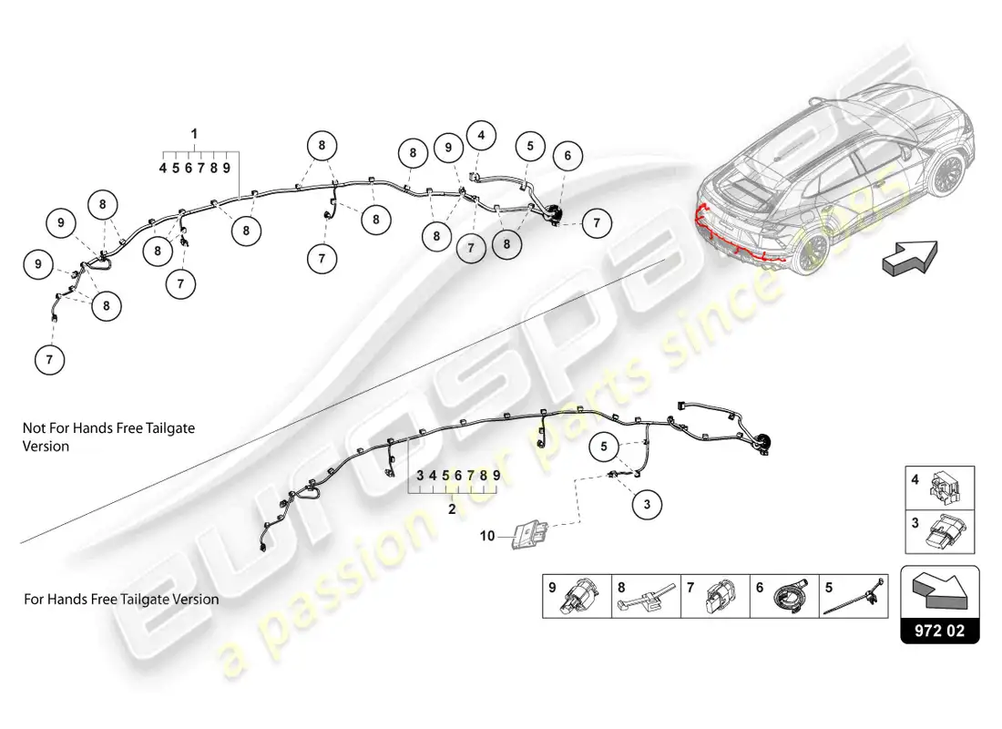 lamborghini urus s (2024) juego de cableado para parachoques trasero diagrama de piezas