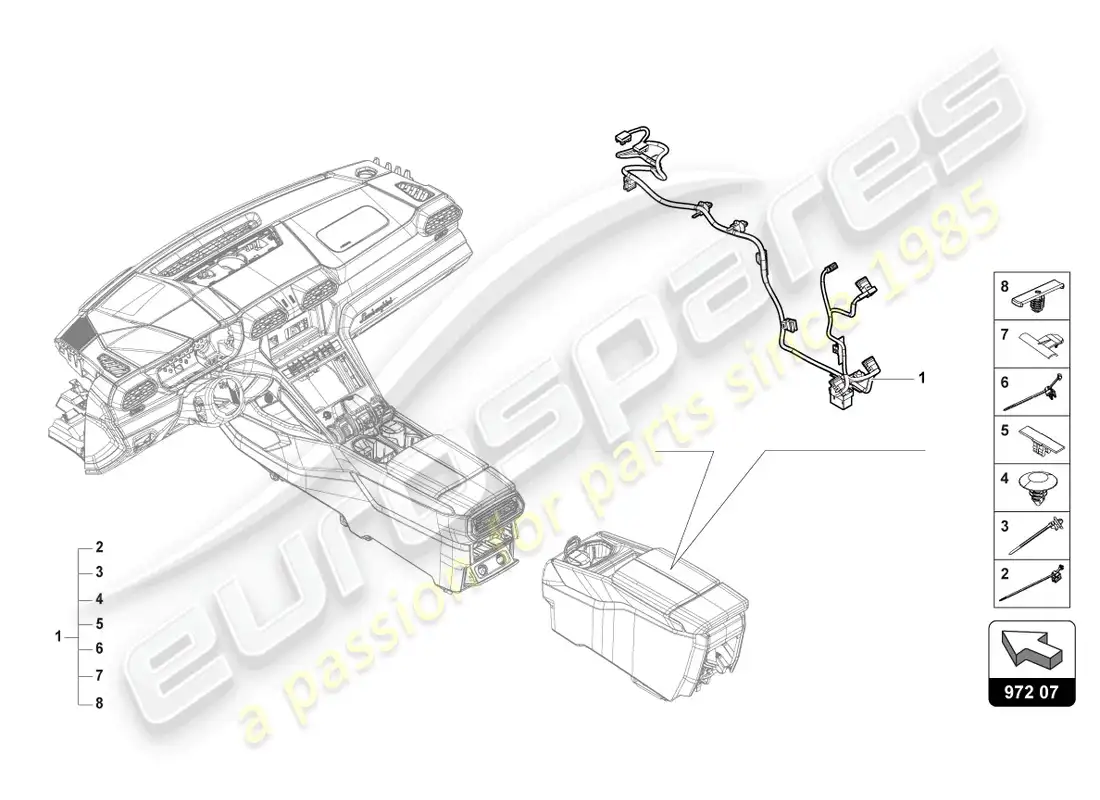lamborghini urus s (2024) mazo de cables para consola trasera diagrama de piezas