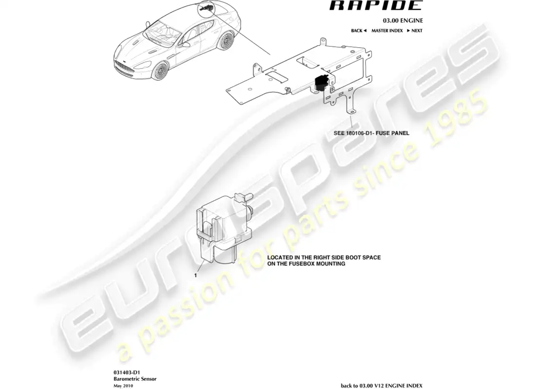 aston martin rapide (2016) sensor barométrico diagrama de piezas