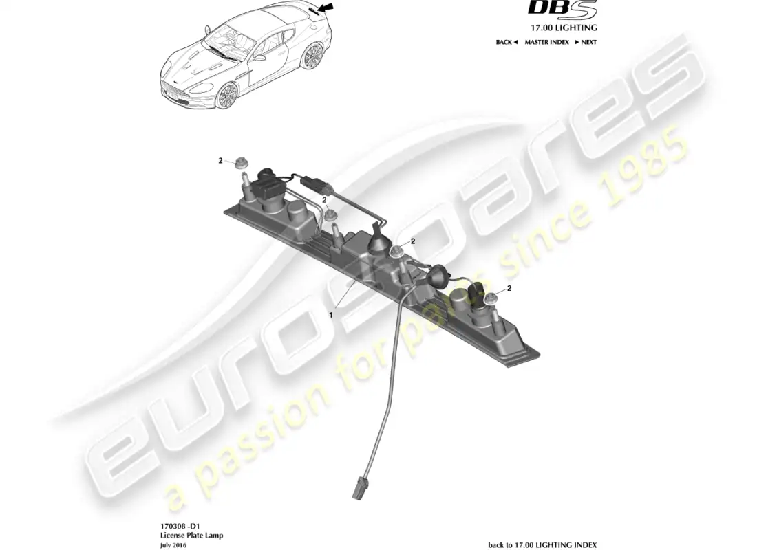aston martin dbs (2008) license plate lamps diagrama de piezas