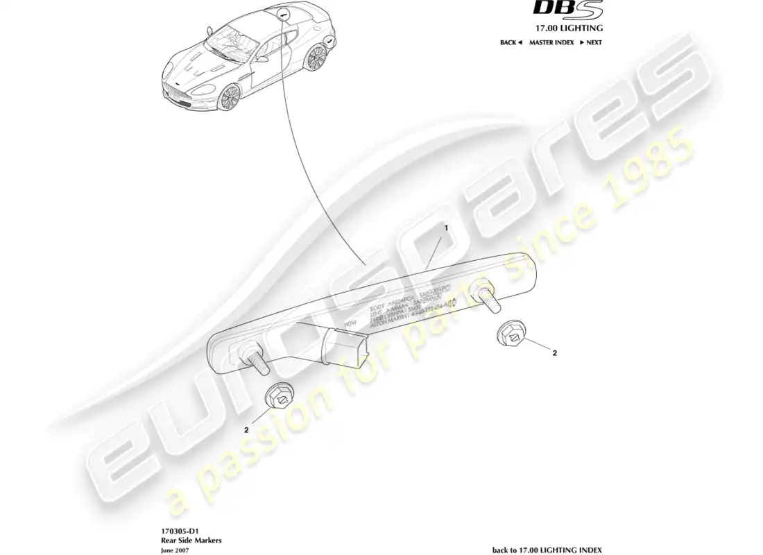 aston martin dbs (2008) marcadores laterales traseros diagrama de piezas