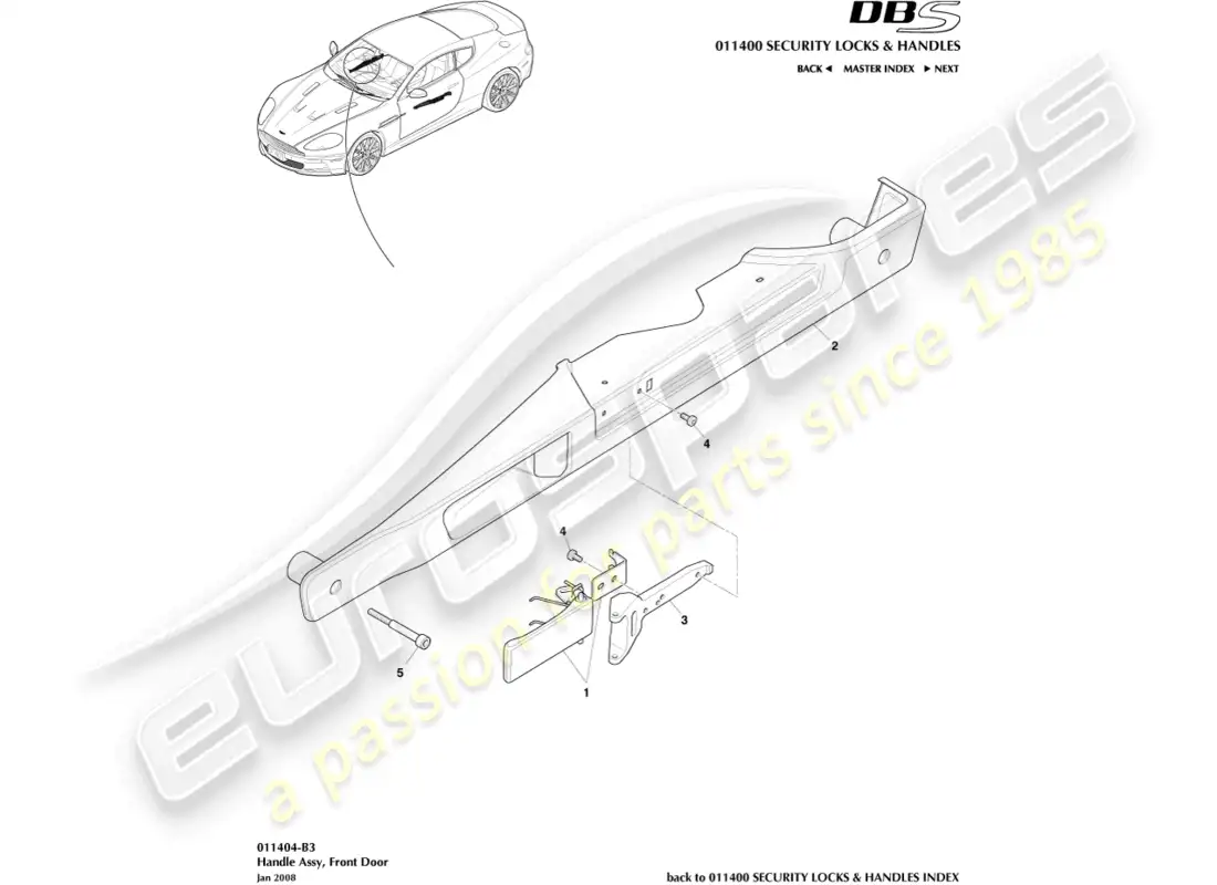 aston martin dbs (2009) montaje del mango diagrama de piezas
