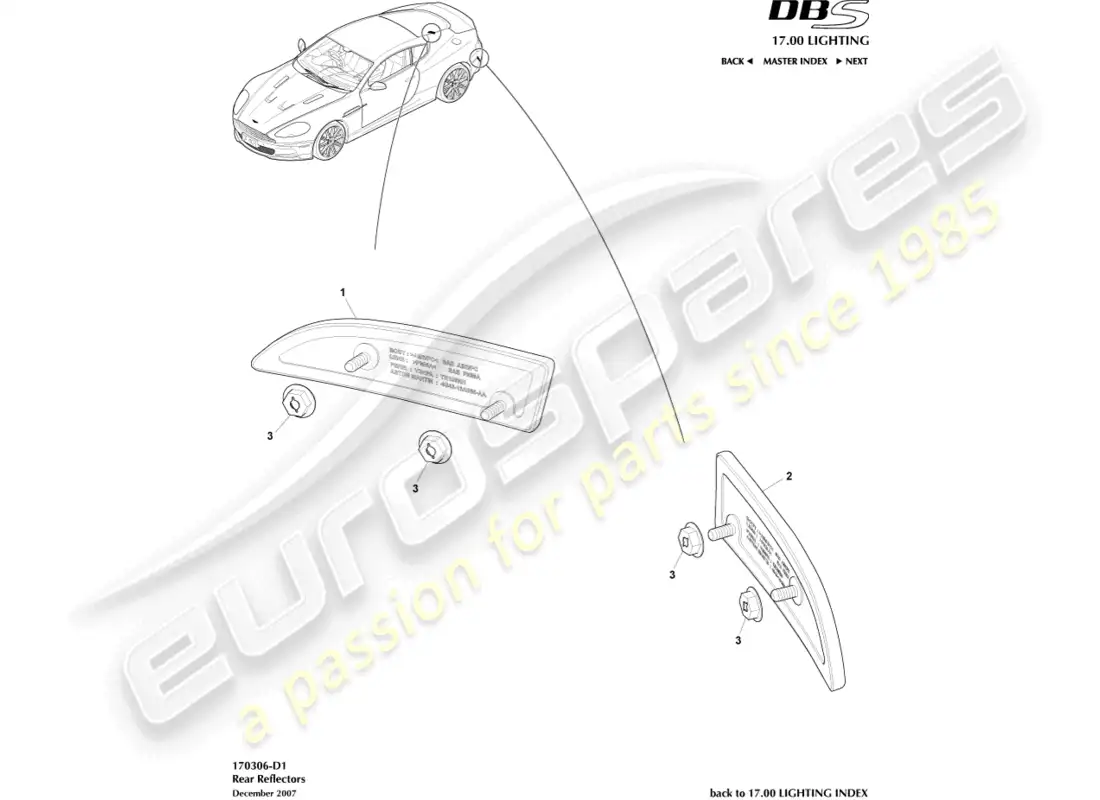 aston martin dbs (2008) reflectores traseros diagrama de piezas