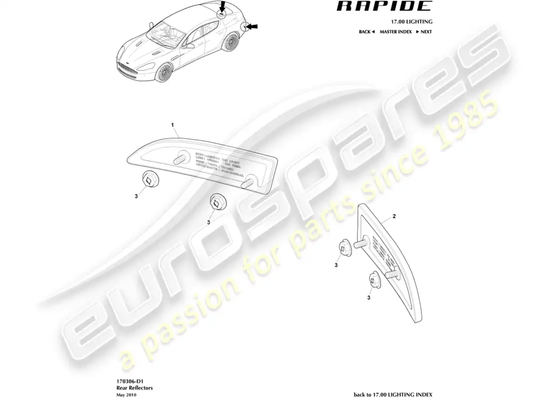 aston martin rapide (2010) reflectores traseros diagrama de piezas