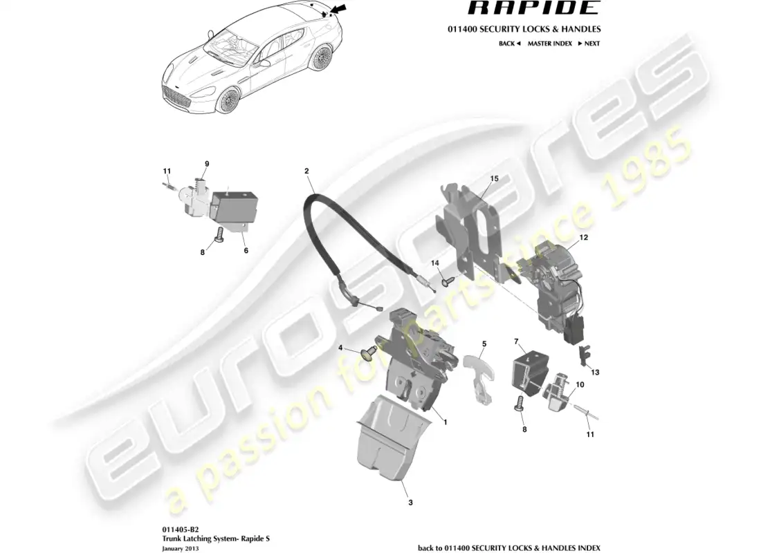 aston martin rapide (2011) sistema de cierre del maletero, s diagrama de piezas