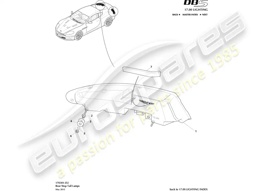 aston martin dbs (2008) luces traseras diagrama de piezas