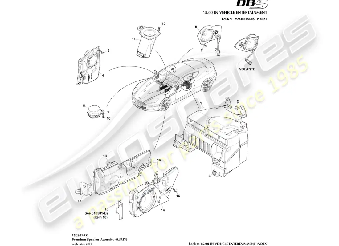 aston martin dbs (2008) altavoz, premium diagrama de piezas