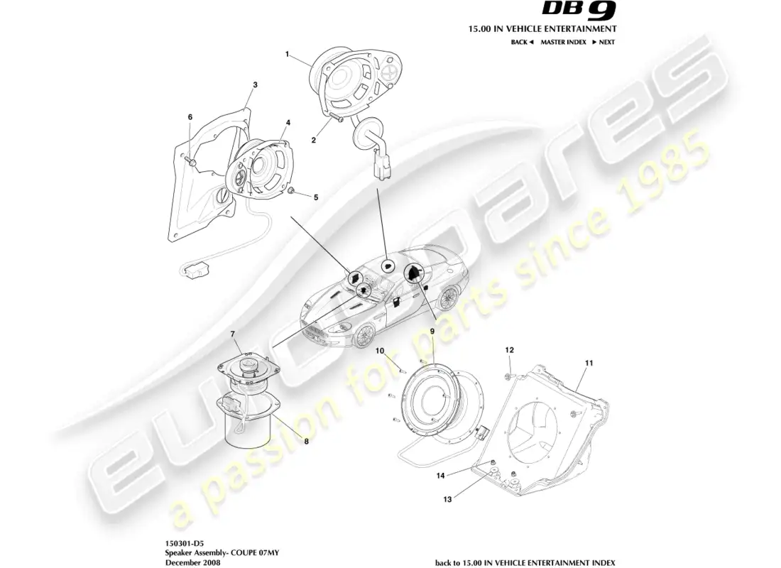 aston martin db9 (2009) altavoces, 07my, coupé diagrama de piezas