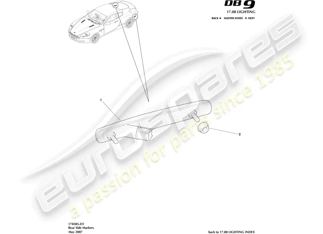 aston martin db9 (2007) marcadores laterales traseros diagrama de piezas