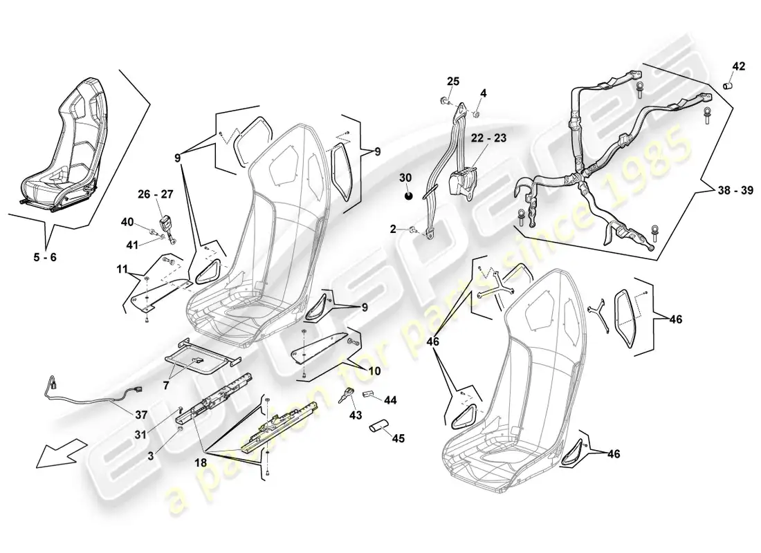 lamborghini lp570-4 spyder performante (2012) asiento deportivo diagrama de piezas