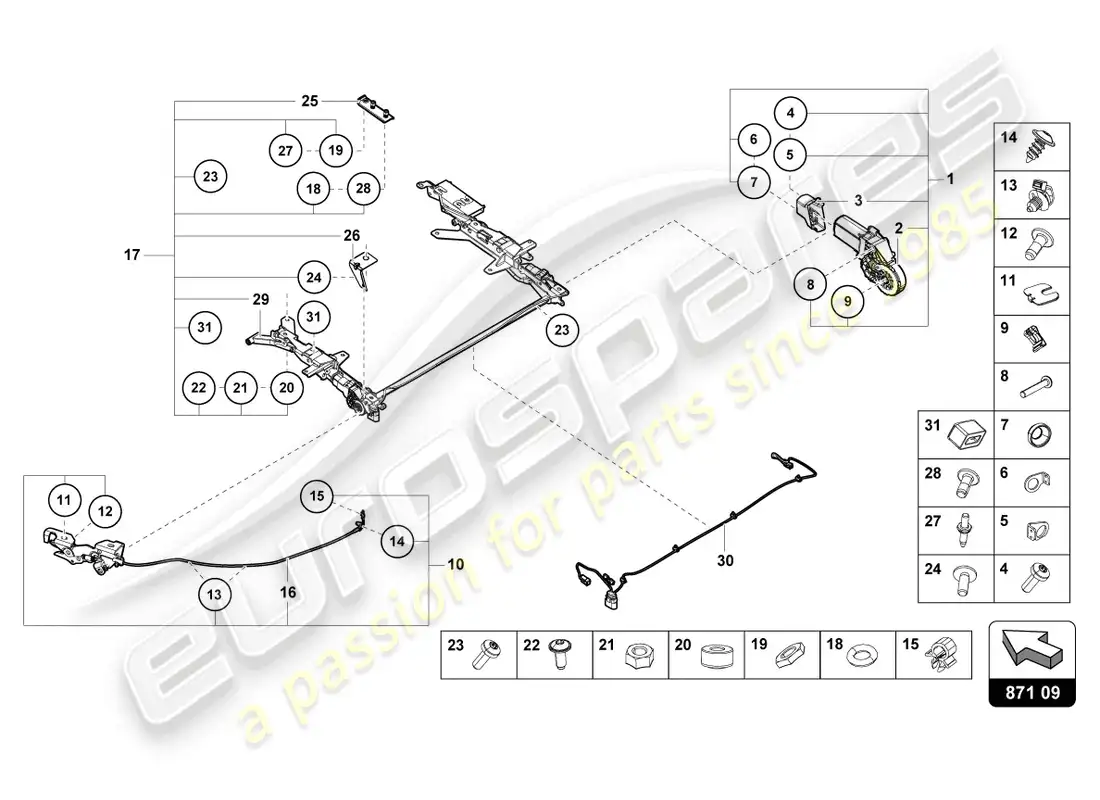 lamborghini evo spyder (2024) motor de techo corredizo diagrama de piezas