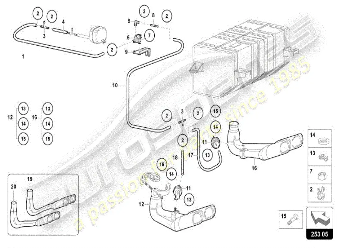 lamborghini diablo vt (1998) silenciador con catalizador diagrama de piezas