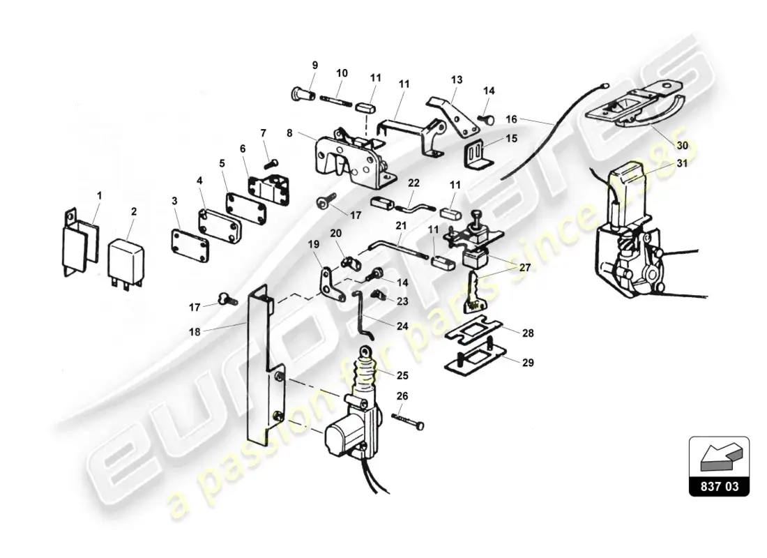 lamborghini countach 25th anniversary (1989) cerradura de la puerta diagrama de piezas
