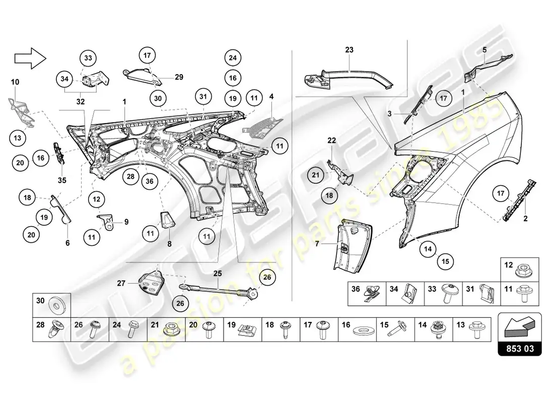 lamborghini evo coupe (2023) ala diagrama de piezas
