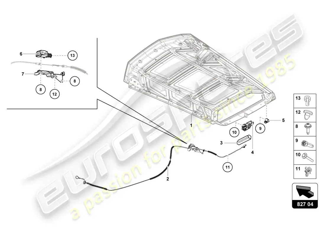 lamborghini evo coupe 2wd (2022) palanca de liberación diagrama de piezas