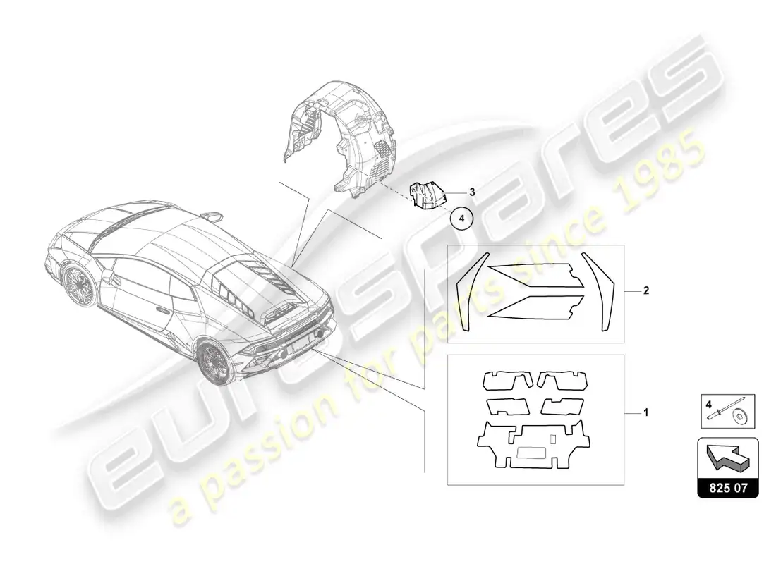 lamborghini evo coupe 2wd (2023) aislamiento térmico (autoadhesivo) diagrama de piezas