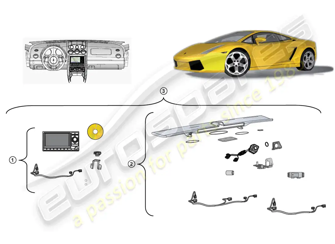 lamborghini gallardo spyder (accessories) kit de retrofit para unidad de navegación diagrama de piezas