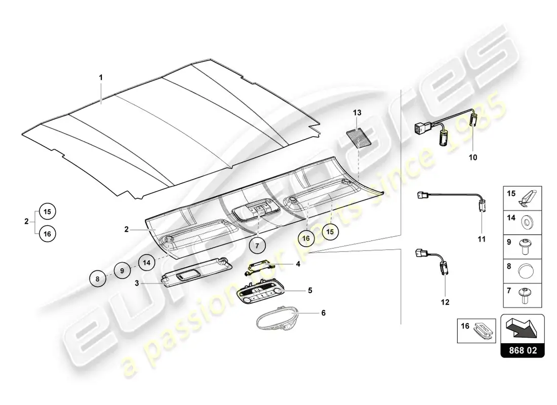 lamborghini sto (2024) adorno del techo diagrama de piezas