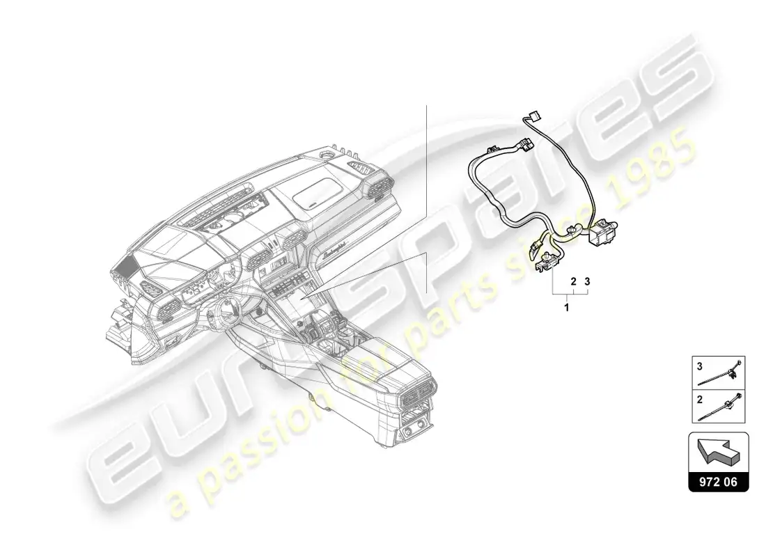 lamborghini urus s (2024) mazo de cables para consola central diagrama de piezas