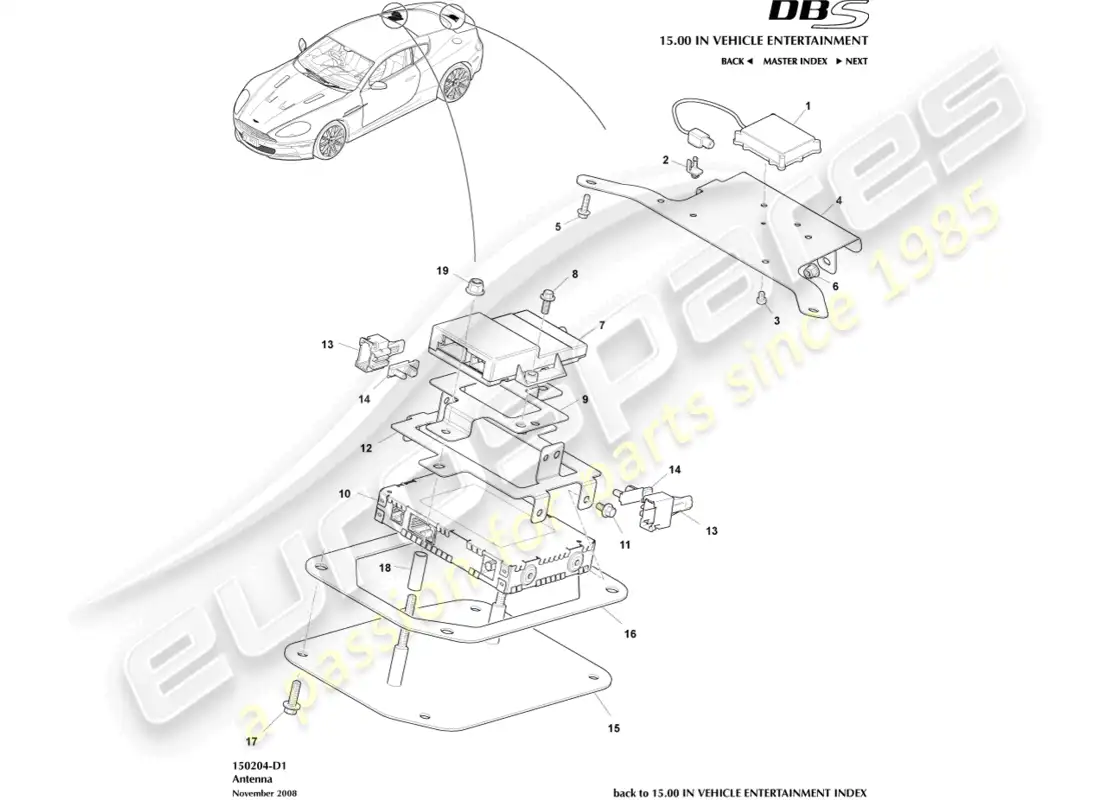 aston martin dbs (2010) antena sdar diagrama de piezas