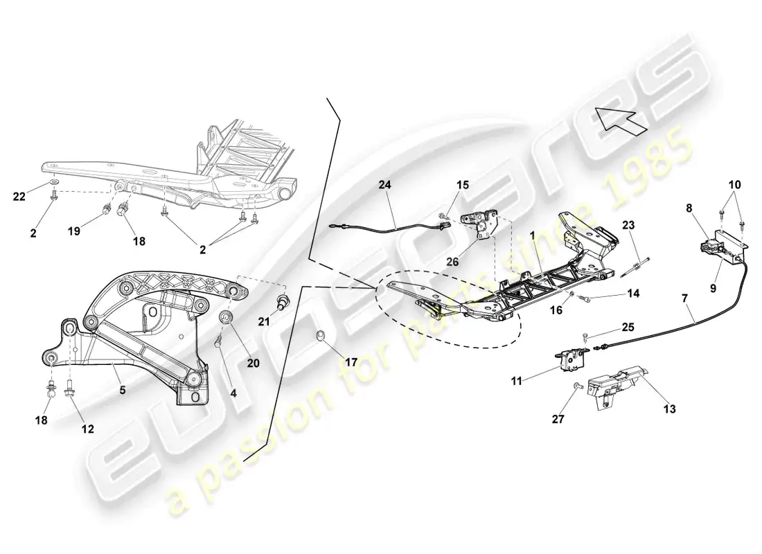 lamborghini lp560-4 spyder fl ii (2014) portador de cerradura diagrama de piezas