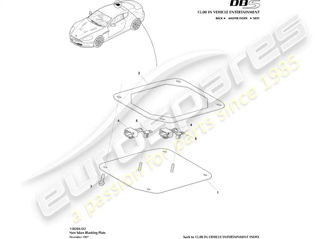 aston martin dbs (2010) placa ciega no sdars diagrama de piezas