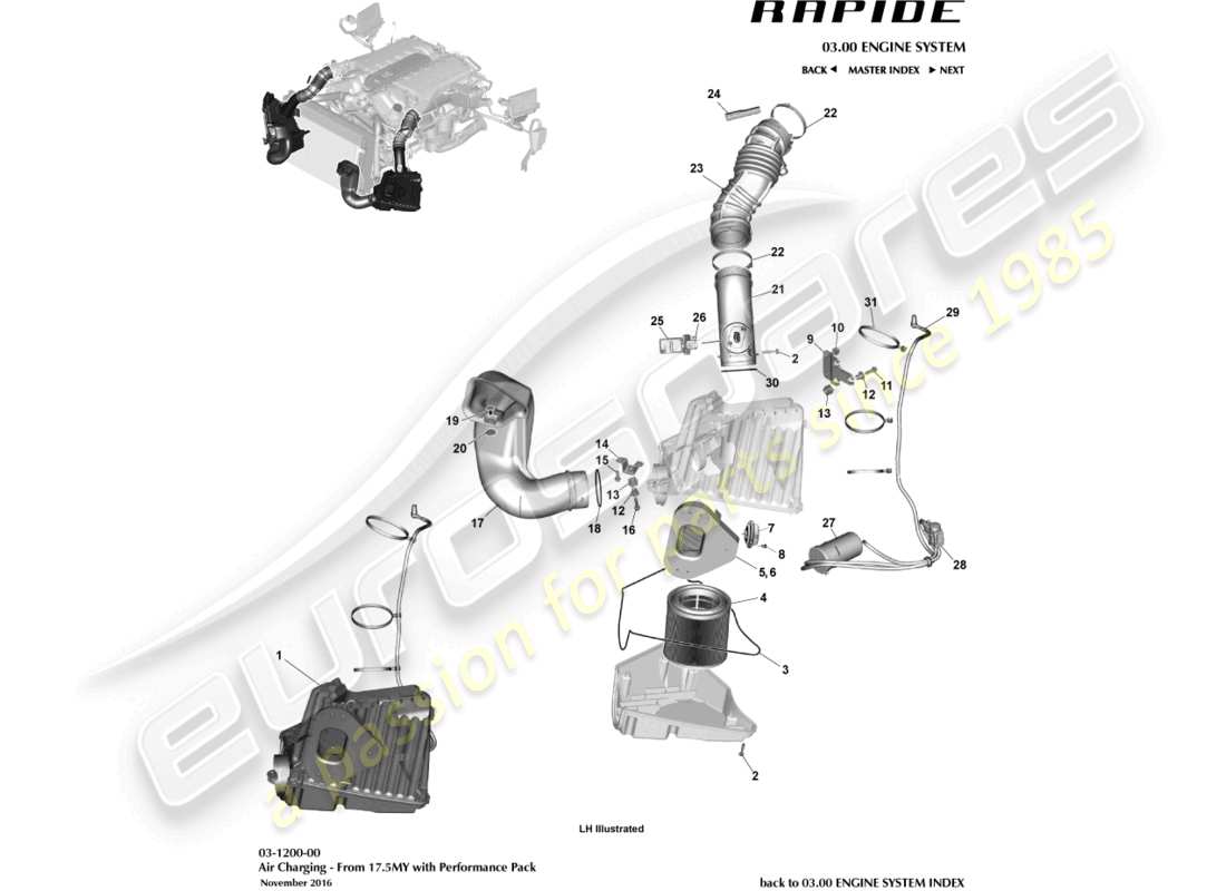 aston martin rapide (2010) carga de aire, paquete de rendimiento diagrama de piezas