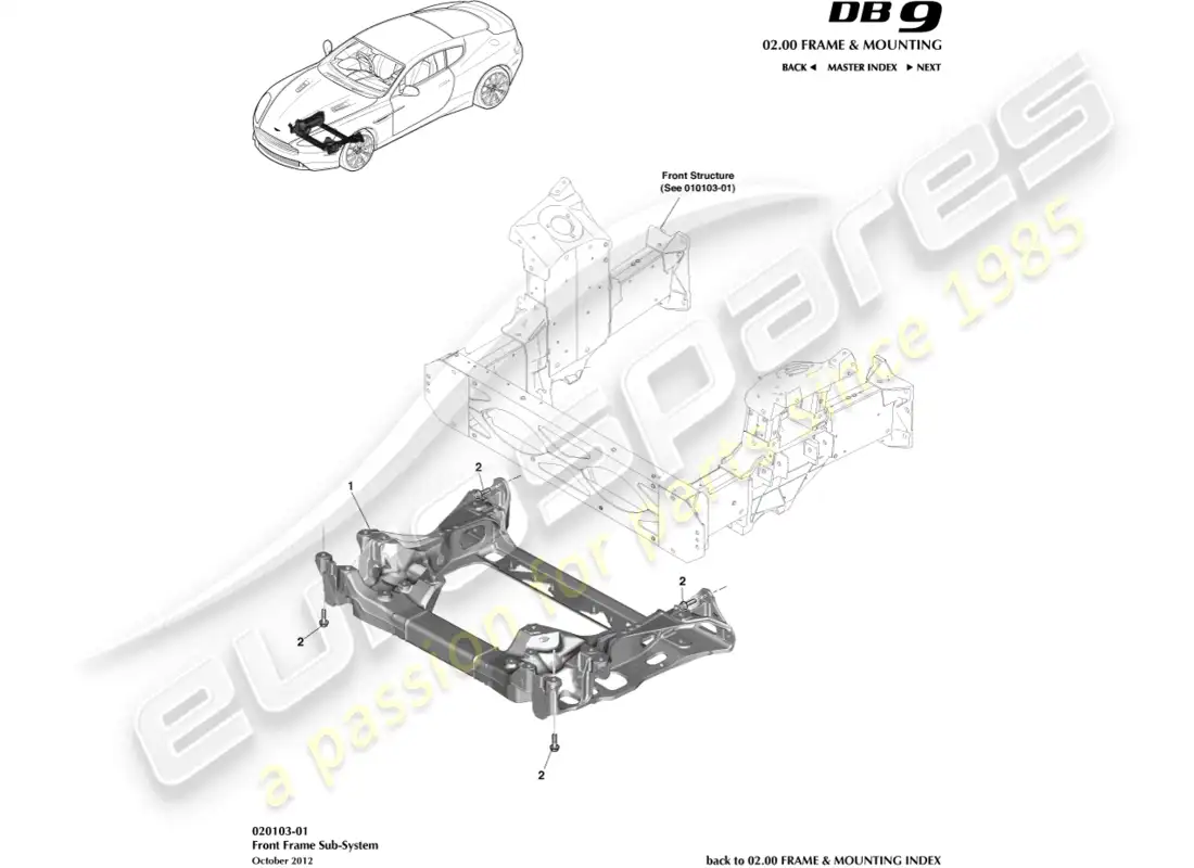 aston martin db9 (2017) subchasis delantero diagrama de piezas