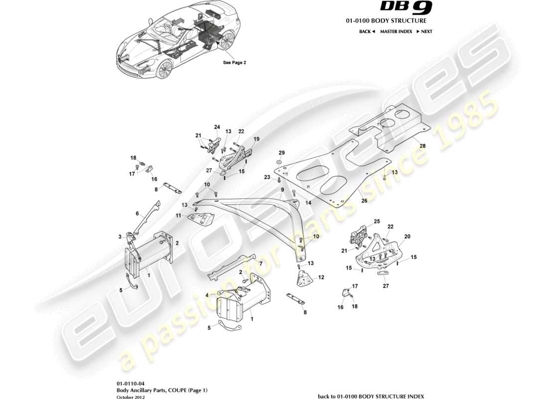 aston martin db9 (2015) piezas auxiliares, cupé, página 1 diagrama de piezas