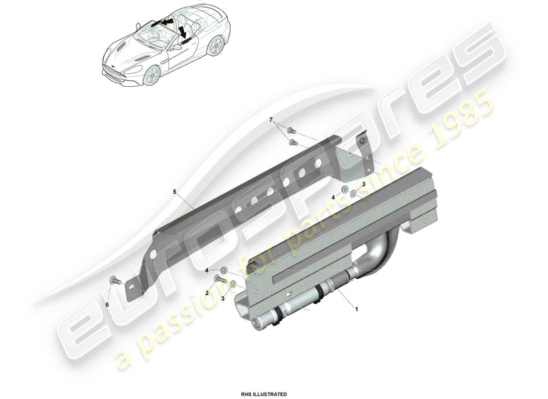 aston martin vanquish (2014) airbag de cortina, diagrama de piezas de volante