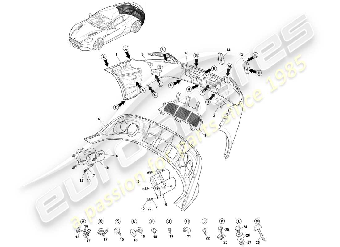 aston martin vanquish (2014) parachoques trasero, s diagrama de piezas