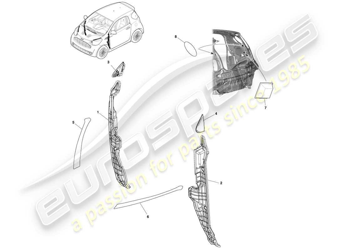 aston martin cygnet (2012) acabados exteriores inferiores diagrama de piezas