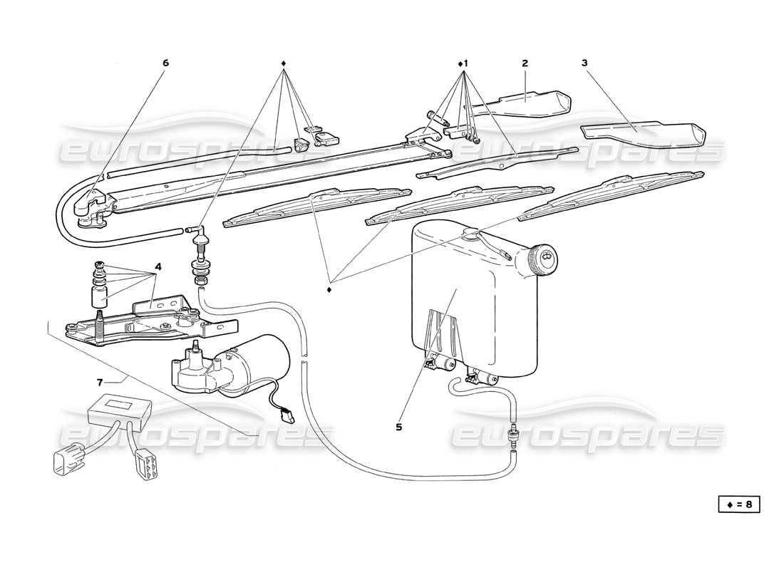 lamborghini diablo sv (1999) diagrama de piezas del limpiaparabrisas (válido para gb y australia, 1999 de julio)