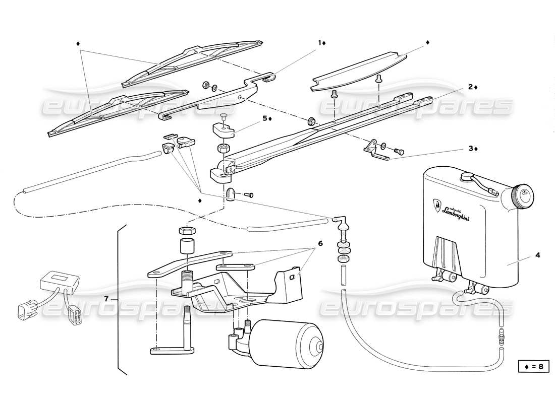 lamborghini diablo sv (1999) diagrama de piezas del limpiaparabrisas (válido para gb y australia, 1999 de julio)