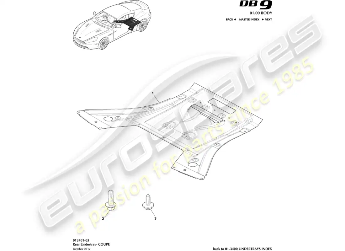 aston martin db9 (2014) bandeja inferior trasera, cupé diagrama de piezas