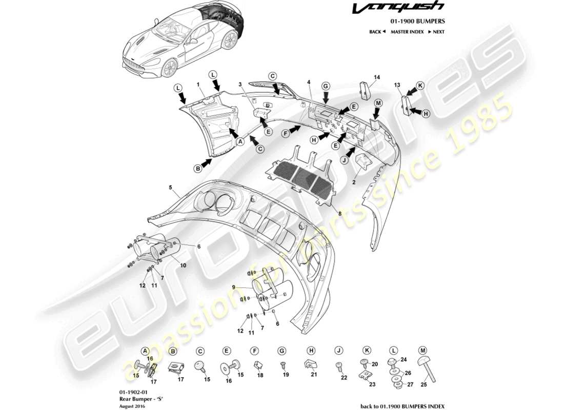 aston martin vanquish (2016) parachoques trasero, s diagrama de piezas