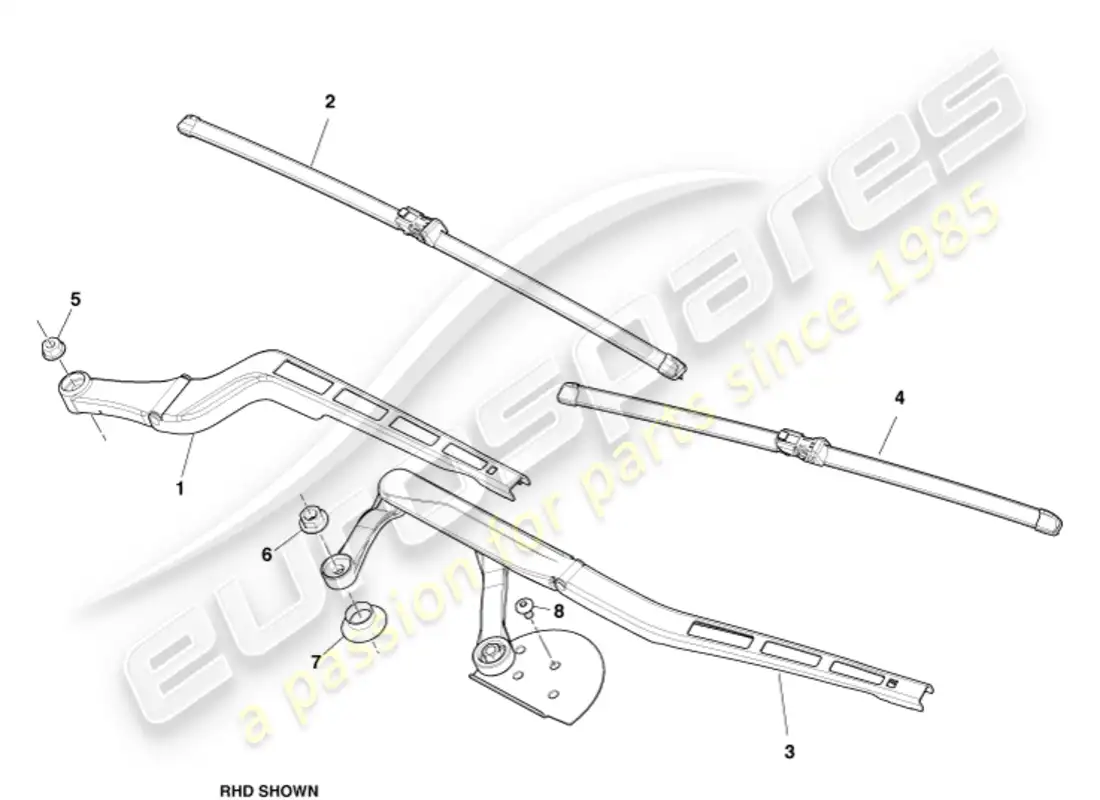 aston martin db9 (2004) wiper blade assembly, 12my diagrama de piezas