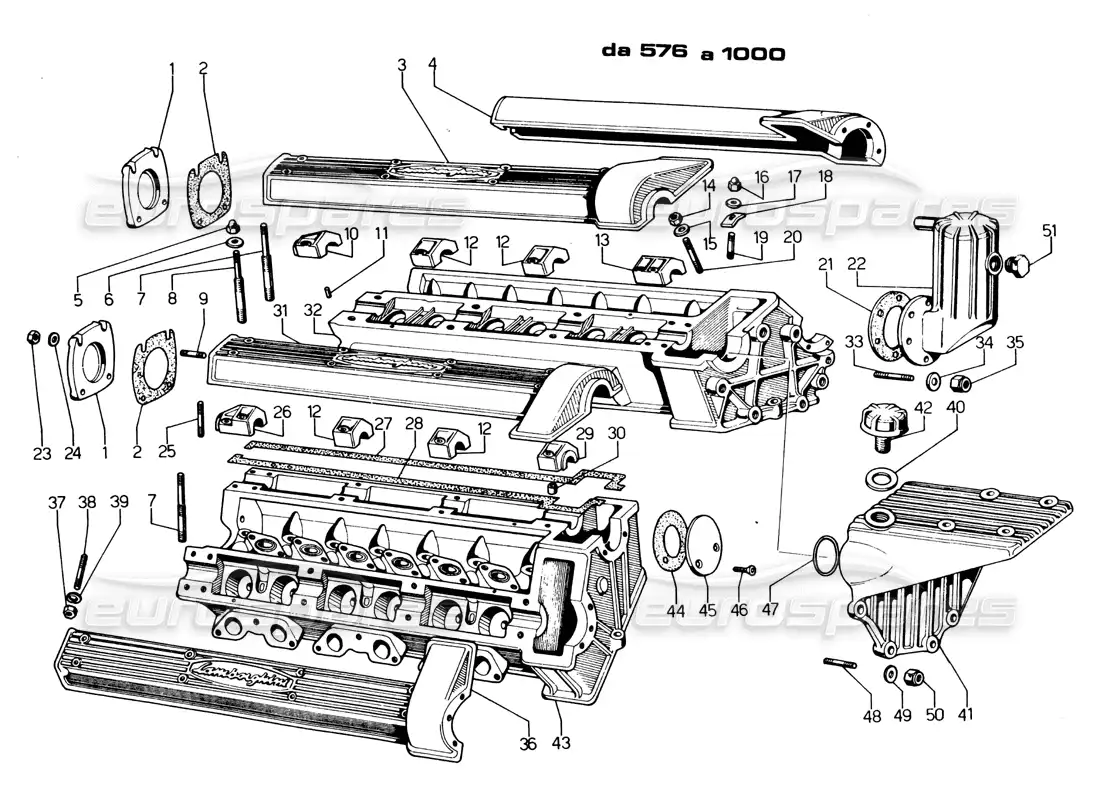 lamborghini espada diagrama de piezas de culatas (576 a 1000)