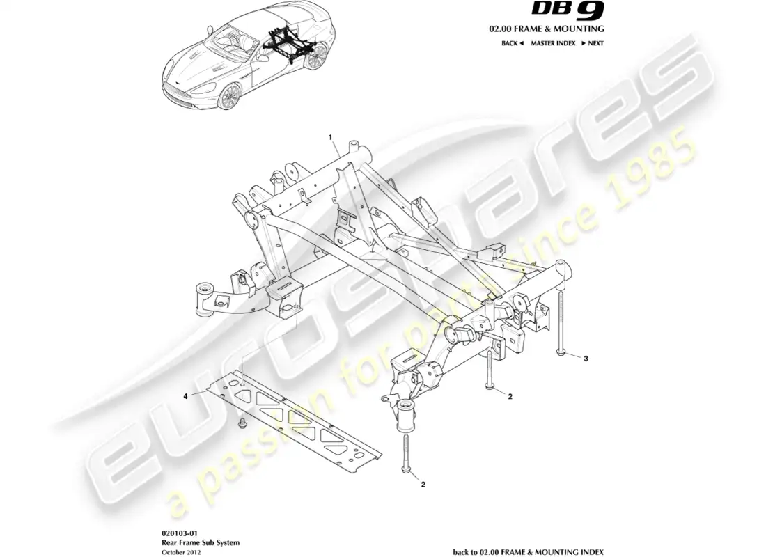 aston martin db9 (2014) subchasis trasero diagrama de piezas