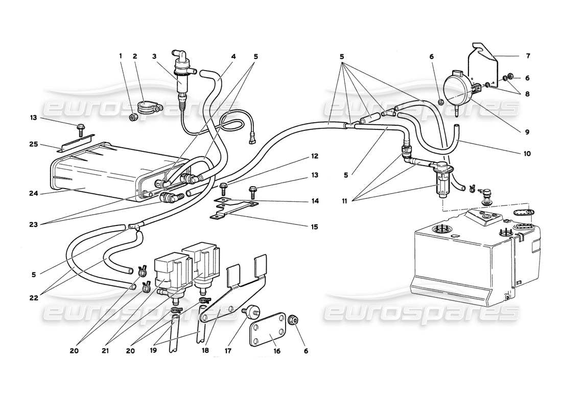 lamborghini diablo 6.0 (2001) diagrama de piezas del sistema de combustible (válido para ee. uu. y canadá: 2001 de marzo)