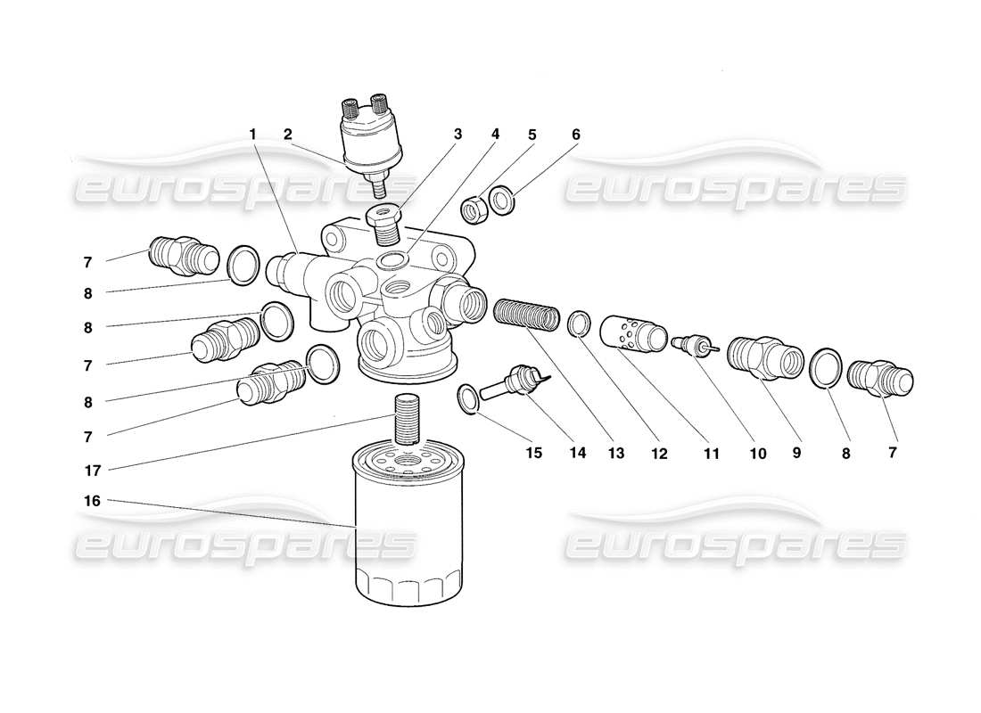 lamborghini diablo sv (1998) diagrama de piezas del filtro de aceite del motor y termostato (válido para ee. uu. y canadá, noviembre 1998)
