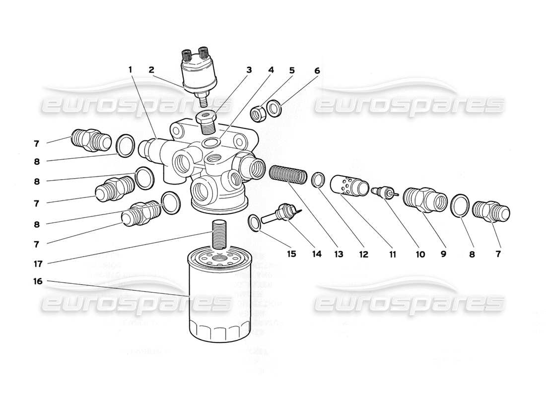 lamborghini diablo sv (1999) diagrama de piezas del termostato y filtro de aceite del motor (válido para ee. uu. y canadá, 1999 de julio)