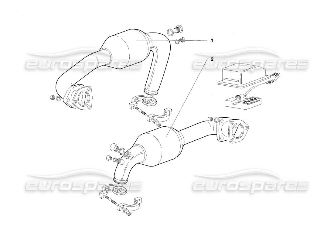 lamborghini diablo sv (1998) diagrama de piezas del sistema de escape (válido para ee. uu. y canadá: 1998 de noviembre)
