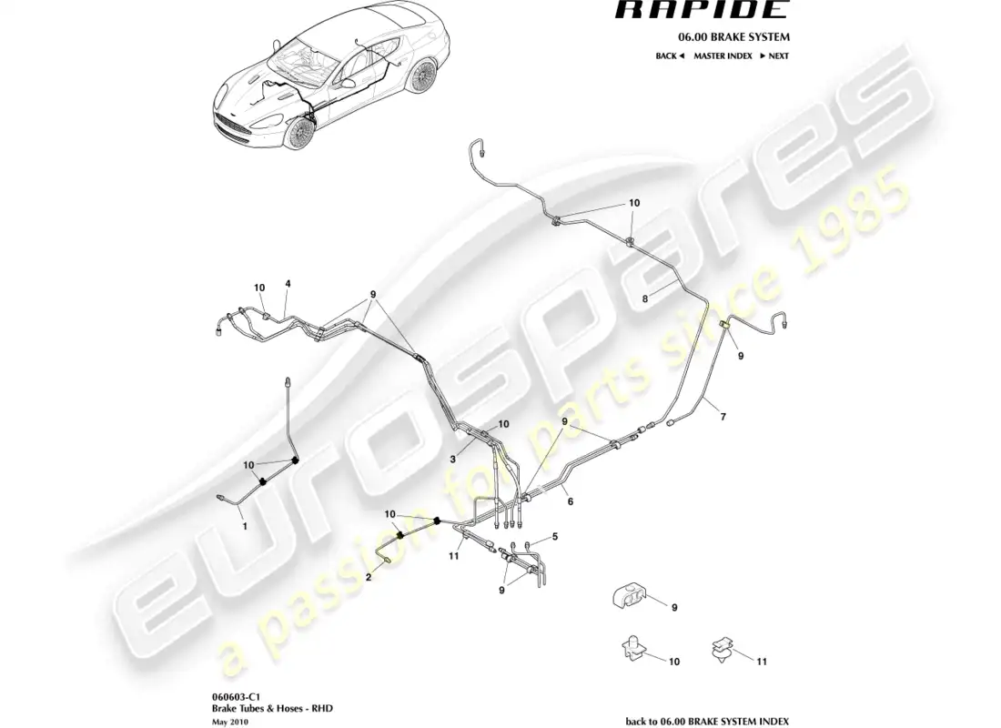 aston martin rapide (2014) líneas y mangueras de freno, lado derecho diagrama de piezas